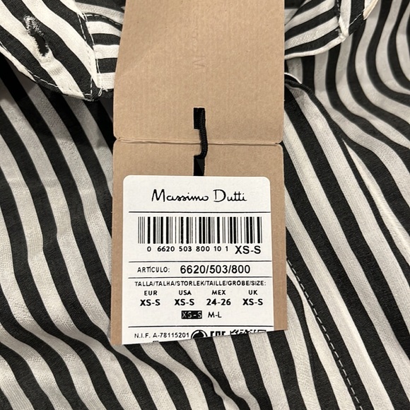 Massimo Dutti long sleeve belted button down black &white 3/4 length dress XS/S - Picture 11 of 16